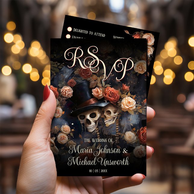 Cartons Réponse Skeletons rose vif Mariage gothique Vintage (Créateur téléchargé)