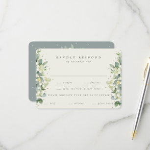 Cartons Réponse Snowberry vert/Crème + Eucalyptus Mariage à bords