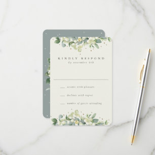 Cartons Réponse Snowberry vert/crème+Mariage Eucalyptus