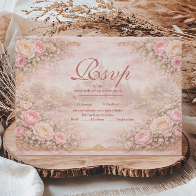 Cartons Réponse Soft Blush Rose Garden Quinceañera (Créateur téléchargé)