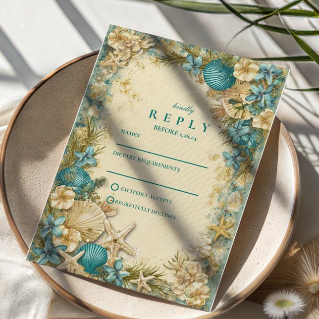 Cartons Réponse Soft Blush Seashell Floral Wedding (Créateur téléchargé)