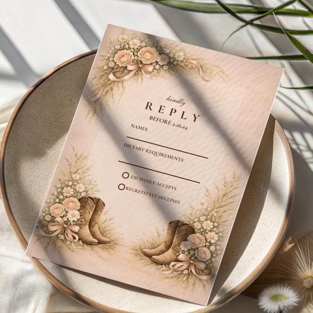 Cartons Réponse Soft Blush Western Boots Wedding (Créateur téléchargé)