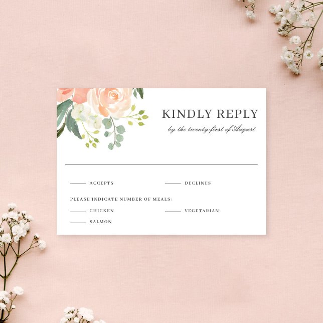 Cartons Réponse Soft  Peach Floral Watercolor Wedding Reply (Créateur téléchargé)