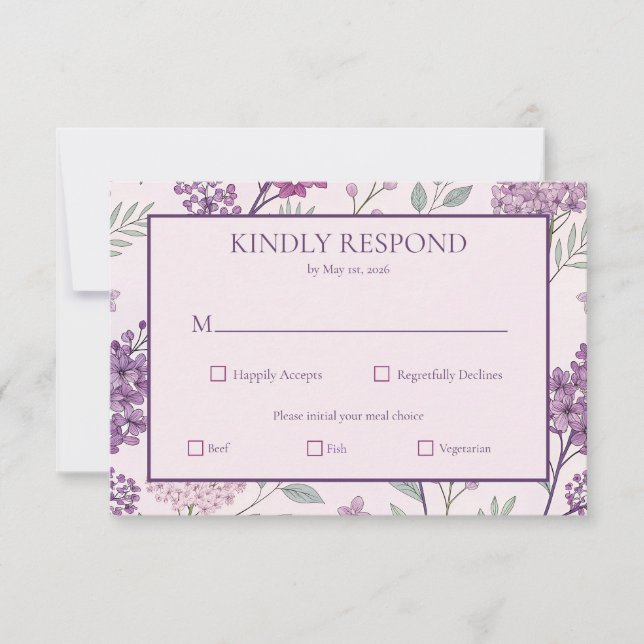 Cartons Réponse Soft Pink and Purple Lilac Floral Wedding (Devant)