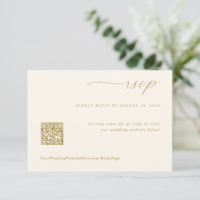 Cartons Réponse Soft Romantic Cream et Gold Mariage QR Code (Debout devant)
