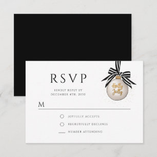 Cartons Réponse Soirée de Noël Elégante Noir Blanc Bauble