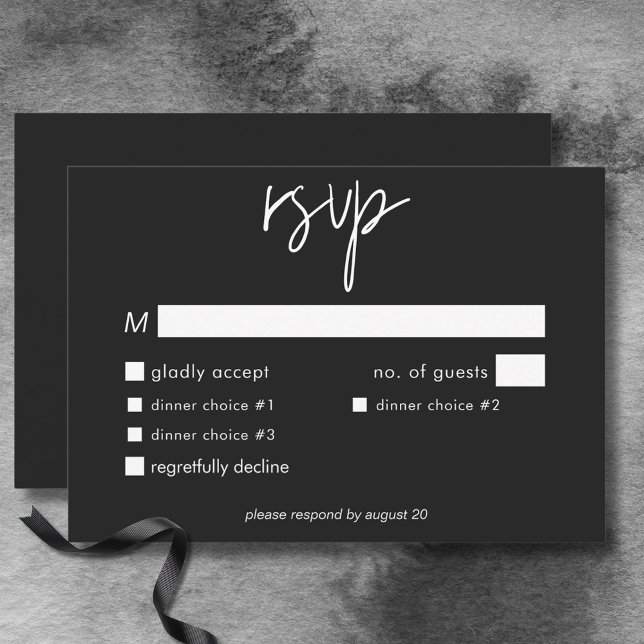 Cartons Réponse Sombre Moody Minimal Dîner Mariage (Dark Moody Minimal Wedding Dinner RSVP Card)