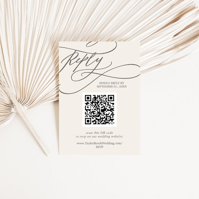 Cartons Réponse SOPHIA QR Code Beige crème Moderne Mariage (SOPHIA QR Code Beige Cream Modern Fancy Wedding RSVP Card)