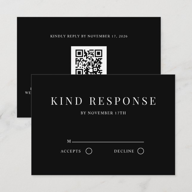 Cartons Réponse Sophisticated Black QR Code Elegant Wedding (Devant / Derrière)