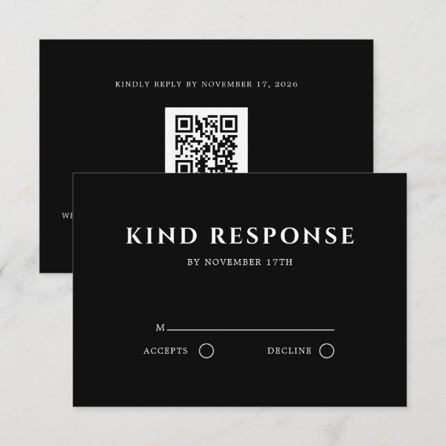 Cartons Réponse Sophisticated Black QR Code Elegant Wedding (Devant / Derrière)