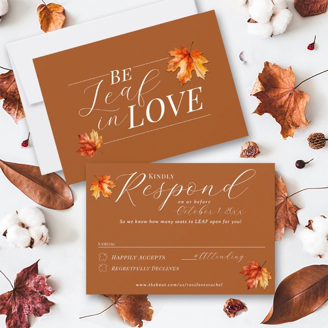 Cartons Réponse Soyez Feuilles Dans L'Amour Feuilles D'Automne Mar (Elegant Be Leaf in Love BeLeaf watercolor fall leaves Autumn wedding invitation fun formal rsvp card)