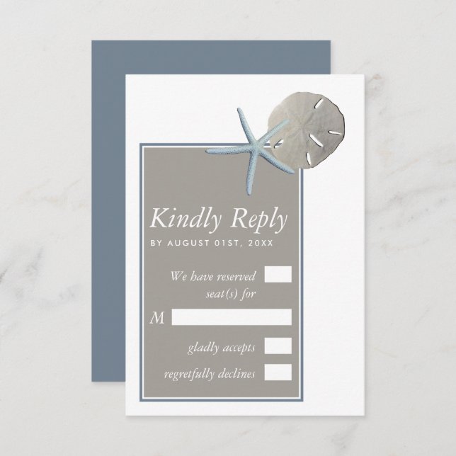 Cartons Réponse Starfish and Sand Dollar - Mariage plage (Devant / Derrière)