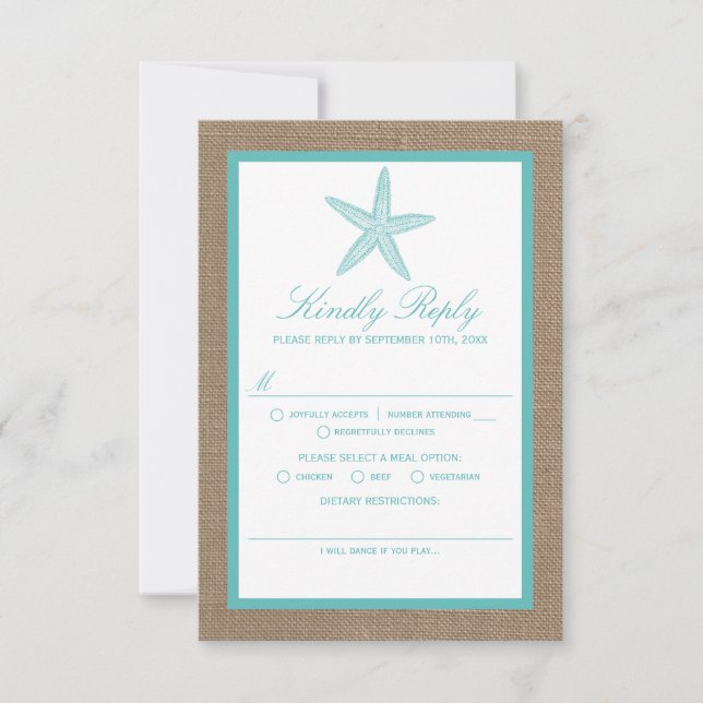 Cartons Réponse Starfish Turquoise Burlap Beach Wedding Collection (Devant)