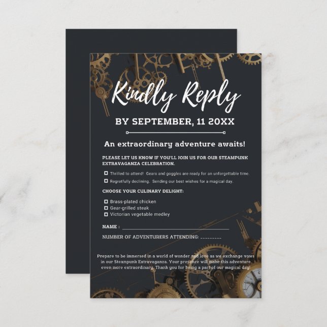 Cartons Réponse Steampunk Extravaganza Vintage Clockwork Mariage (Devant / Derrière)
