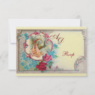 CARTONS RÉPONSE STORK BÉBÉ FILLE DOUCHE ROSE BLEU FLORAL MONOGRAM