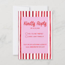Cartons Réponse Striped Pink & Red Handwriting Wedding