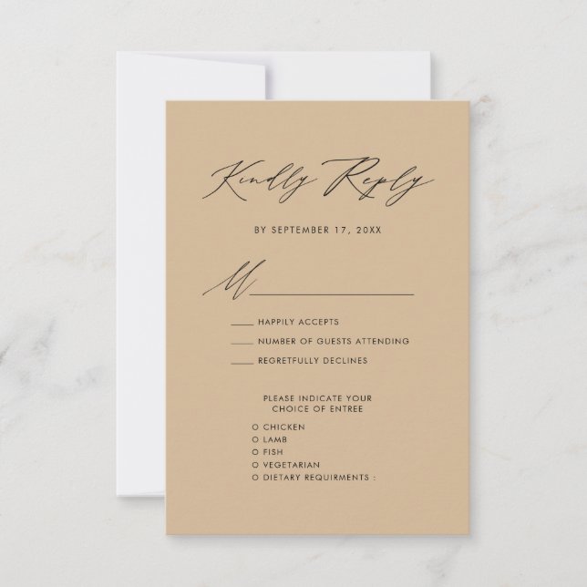 Cartons Réponse Style Beige moderne Élégant Script Mariage simple  (Devant)