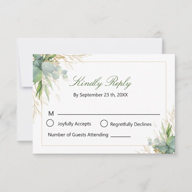 Cartons Réponse Style de mariage aux feuilles vertes botaniques mo (Devant)