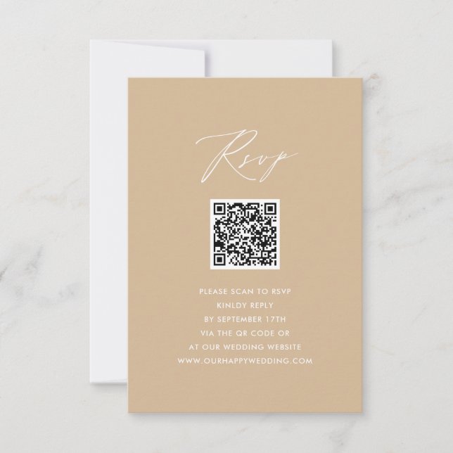 Cartons Réponse Style moderne Beige Élégant Script Simple QR Weddi (Devant)