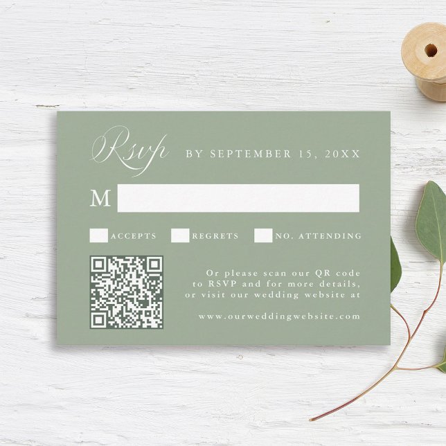 Cartons Réponse Stylish Calligraphy Script Wedding Sage Green (Créateur téléchargé)