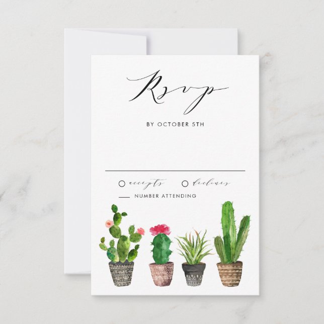 Cartons Réponse Succulentes et cactus en pot Boho pour mariage d'é (Devant)