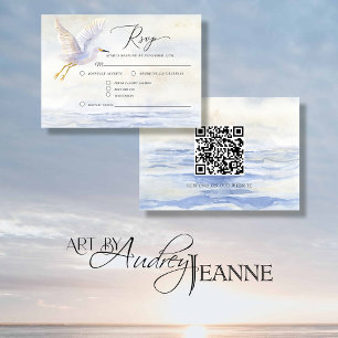 Cartons Réponse Summer Beach Ocean Watercolor Bird Code QR Mariage