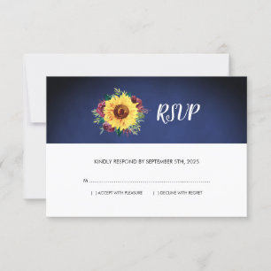 Cartons Réponse Sunflower Bugundy Rose Floral Navy Mariage bleu