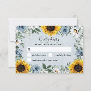 Cartons Réponse Sunflower Dusty Blue Country Rustic Roses Wedding