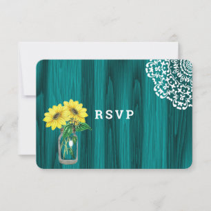 Cartons Réponse Sunflower Mason Jar Wood Mariage rustique