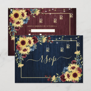 Cartons Réponse Sunflower Navy Bleu Bourgogne Bois Floral +Menu