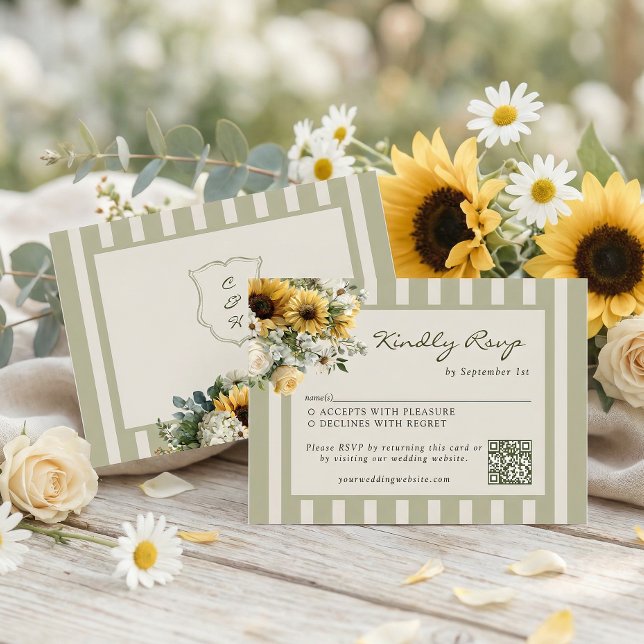 Cartons Réponse Sunflower Rustic Wedding QR Code (Créateur téléchargé)