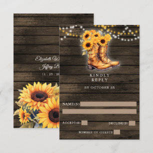 Cartons Réponse Sunflowers Cowboy Boots Barre Bois Mariage de l'Ou