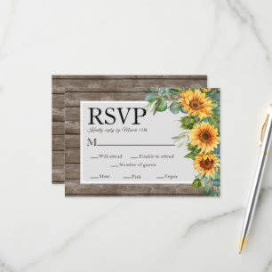 Cartons Réponse Sunflowers Eucalyptus Russe Mariage en bois