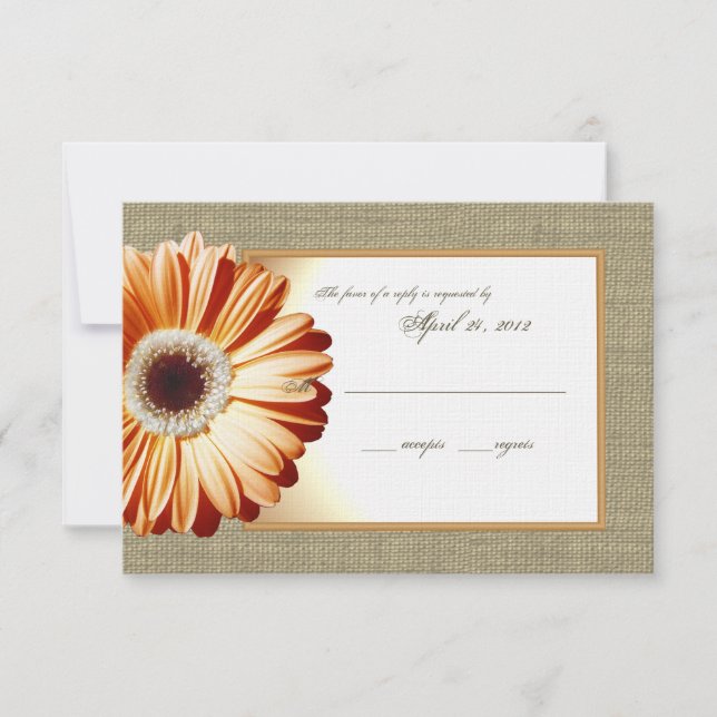 Cartons Réponse Sunset Orange Burlap et Daisy Response Card (Devant)
