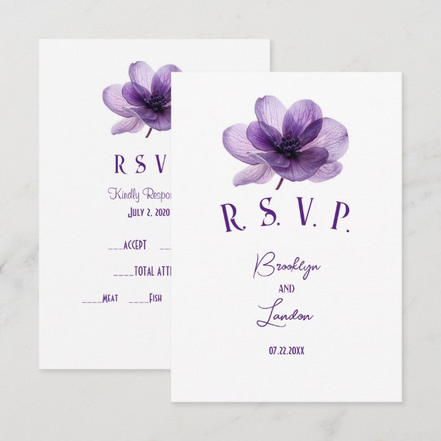 Cartons Réponse Superbe Mariage de fleurs violettes (Devant / Derrière)