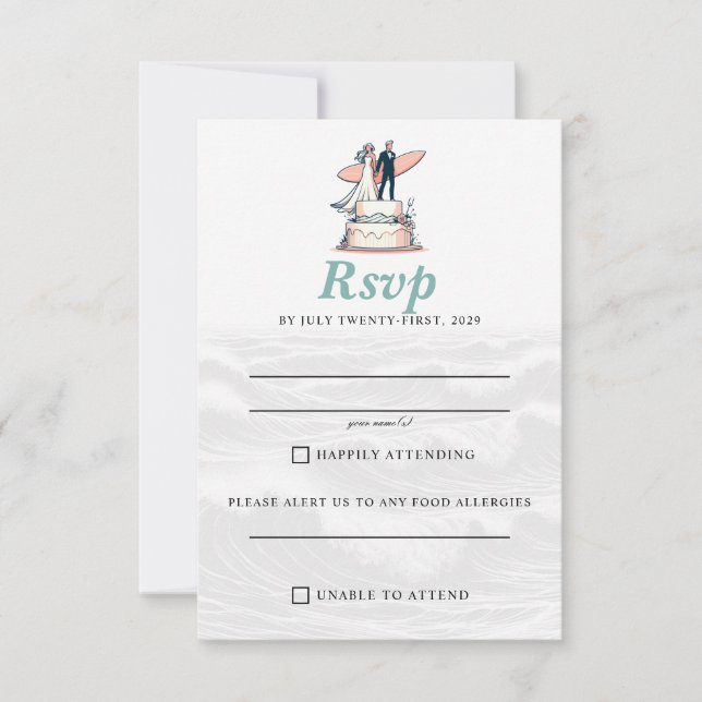 Cartons Réponse Surf Mariage en couple (Devant)