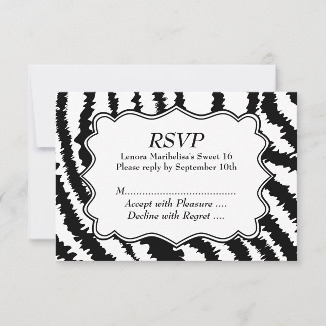 Cartons Réponse Sweet 16 Zebra Motif d'impression (Devant)