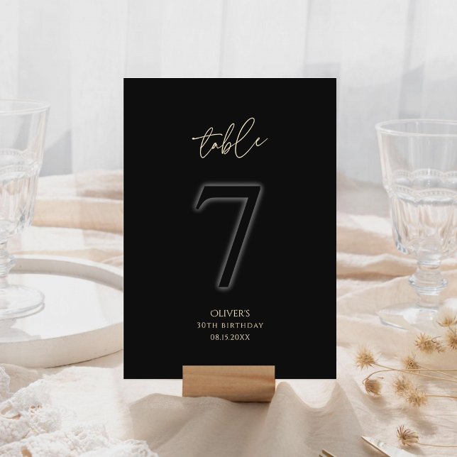 Cartons Réponse Table numéro 7 - Or Noir Formel 30e Anniversaire (Formal Black Gold 30th Birthday Table Number 7)