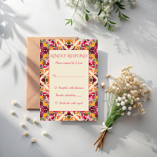 Cartons Réponse Talavera azulejo pink tile vintage Mexican wedding