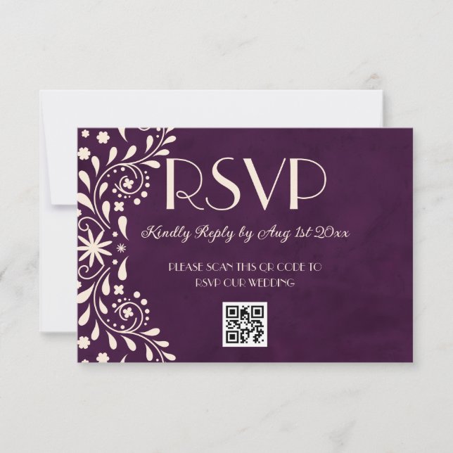 Cartons Réponse Talavera Plum Floral Wedding QR code (Devant)