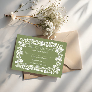 Cartons Réponse Talavera sage green Mexican wedding