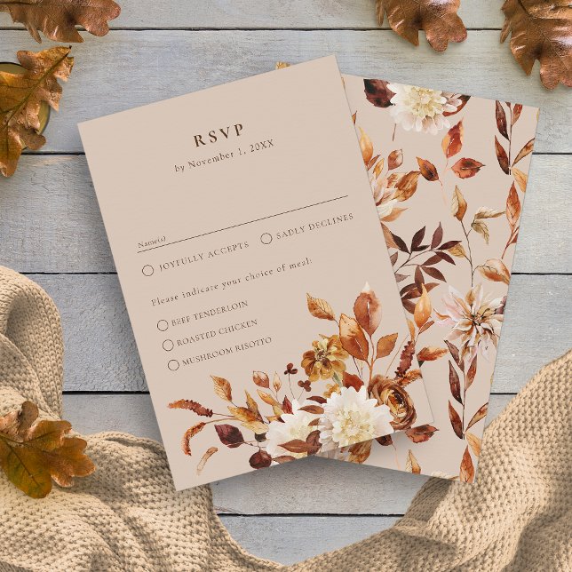 Cartons Réponse Taupe Automne  (Taupe Watercolor Autumn Leaves RSVP Card by Painted Paperie
)