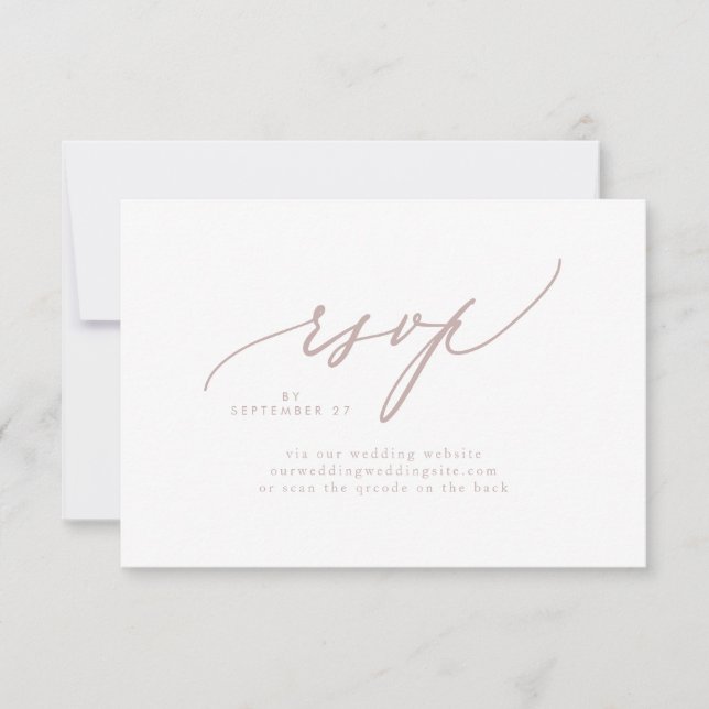 Cartons Réponse Taupe rose moderne blanc Mariage simple CODE QR (Devant)