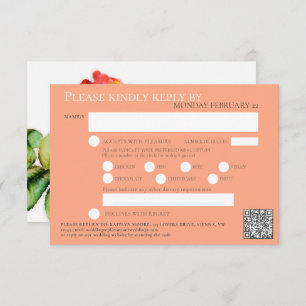 Cartons Réponse Tea rose aquarelle mariage QR code repas orange