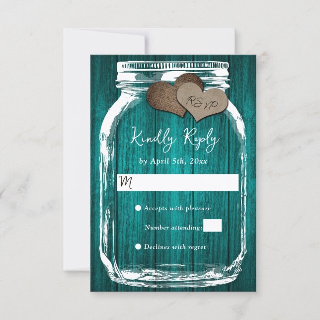Cartons Réponse Teal Rustic Wood Mason Jar Fall Wedding (Devant)