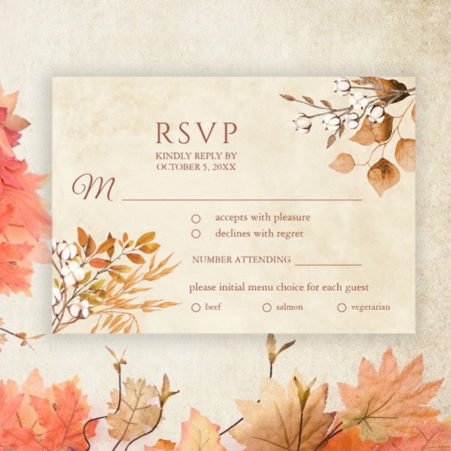 Cartons Réponse Terracotta Automne quitte Boho Mariage de automne (Créateur téléchargé)
