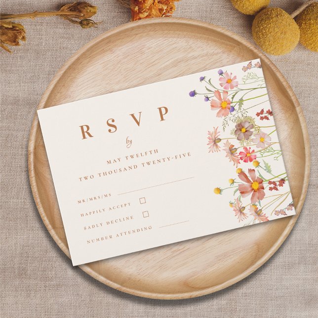 Cartons Réponse Terracotta Boho Automne Fleur sauvage Floral Maria (Boho fall Wildflower Wedding rsvp card terracotta burnt orange beige watercolor autumn flowers )