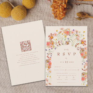 Cartons Réponse Terracotta & Boho Beige Fall Floral QR Code