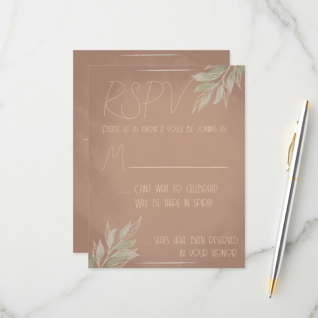 Cartons Réponse Terracotta Boho RSPV Card (Devant/Arrière en situation)