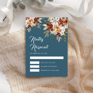 Cartons Réponse Terracotta Floral Fleur sauvage Dusty Blue Mariage
